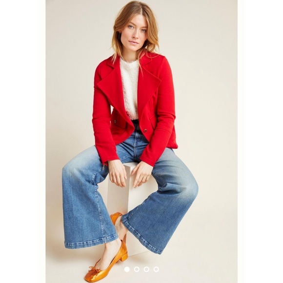 Anthropologie Jackets & Blazers - Anthropologie Sylvia Knit Moto Blazer Red NWT Size XL